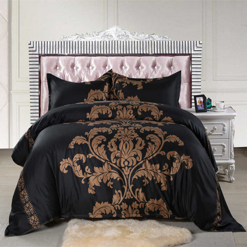 3 PCS Bedding Sets Black And White Printing Quilt Cover Pillowcase For Queen Size