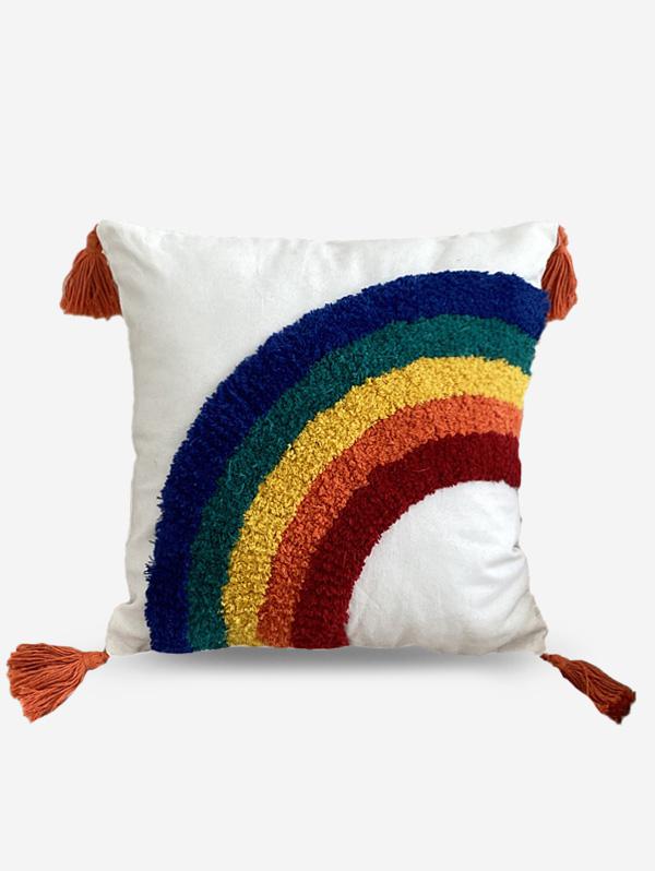Tasseled Dotted Rainbow Geometric Textured Pillowcase Without Filler
