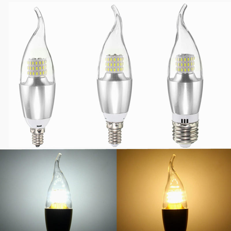 Dimmable E27 E14 E12 7W 60 SMD 3014 LED Pure White Warm White Sliver Candle Light Lamp Bulb AC110V
