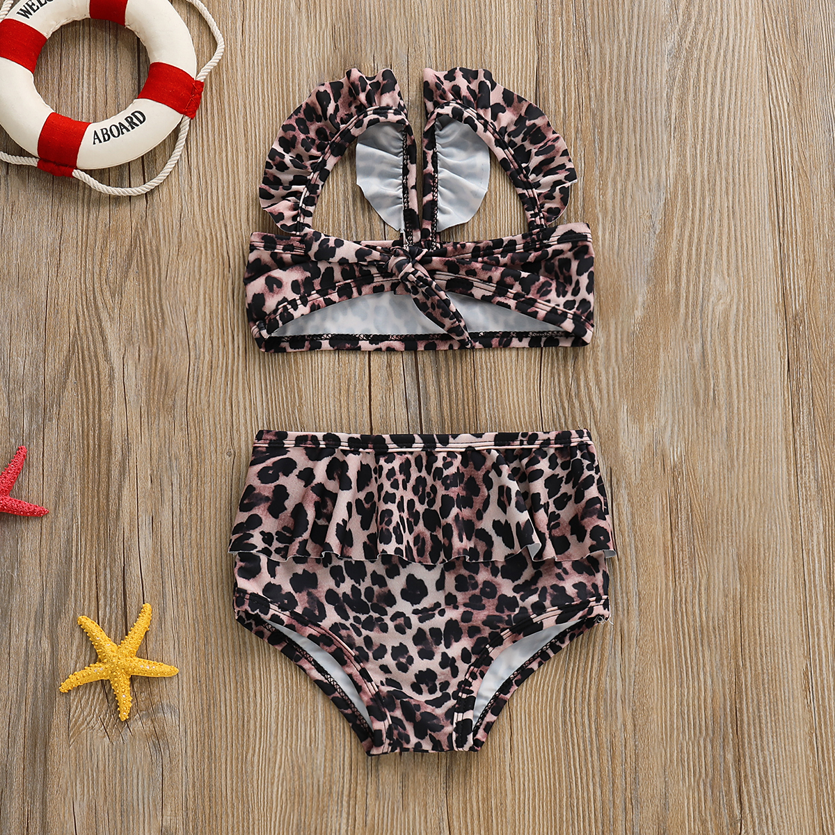 Baby / Toddler Leopard Print Ruffled Strap Bikini Set