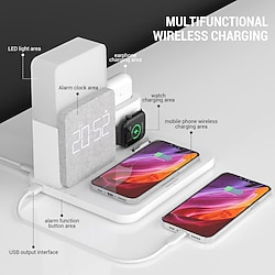 Charging Station 15 W Output Power Wireless Charging Station MSDS UN38.3 RoHs Fast Wireless Charging 5 in 1 Digital Clock For Apple Watch Cellphone AirPods 2 / AirPods Pro Lightinthebox