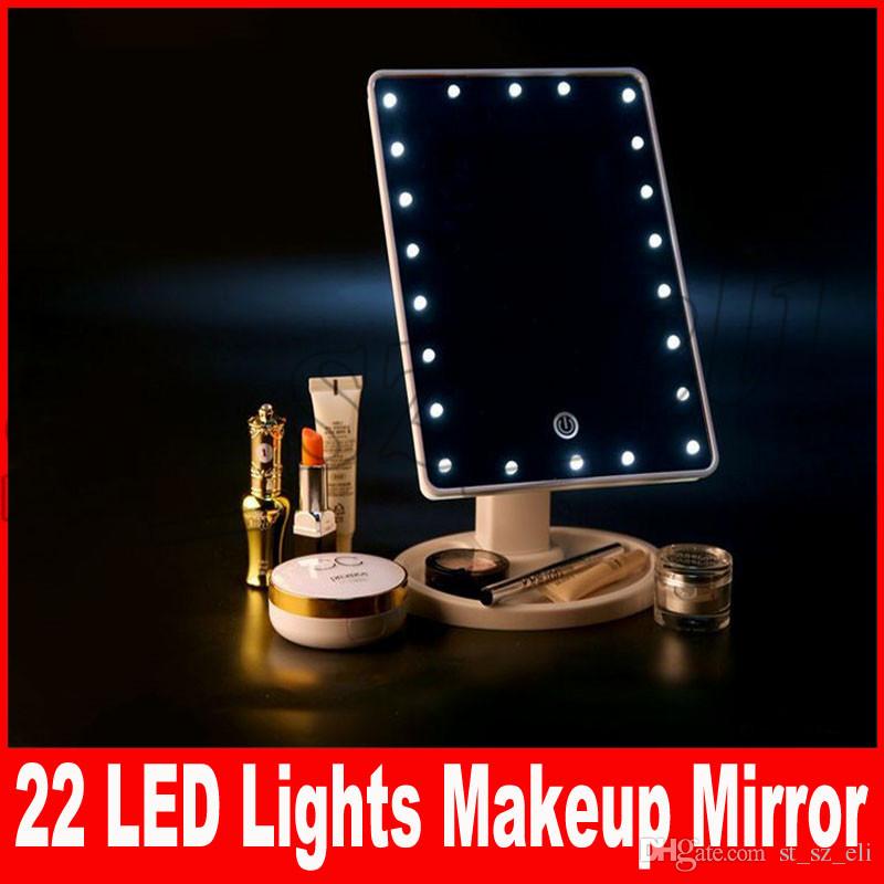 360 Degree Rotation Touch Screen Make Up LED Mirror Cosmetic Folding Portable Compact Pocket With 22 LED Lights Makeup Mirror