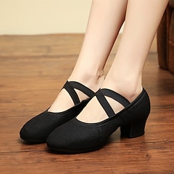 Women's Ballet Shoes Ballroom Shoes Training Performance Practice Chinese Dance Heel Thick Heel Leather Sole Elastic Band Slip-on Adults' Black Lightinthebox