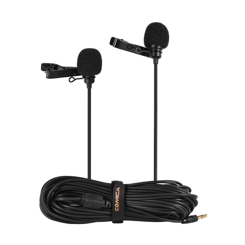 Comica CVM-D02 Microphone cravate à double tête Clip-on Omnidirectional Condenser Mic Câble Longueur 2,5 m / 8,2 pieds