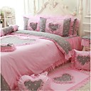 fadfay @ ropa de cama de la princesa de Corea del conjunto corazón rosa volantes de encaje de impresión edredón 4pcs reina cubierta