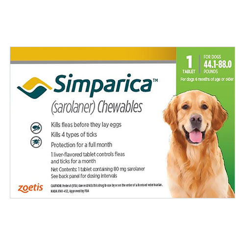 Simparica Chewable Tablet For Dogs 44.1-88 Lbs (Green) 3 Pack