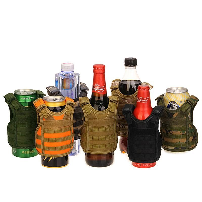 7 Color Mini Tactical Vest Outdoor Molle Vest Wine Beer Bottle Cover Vest Beverage Cooler Adjustable Drinkware Handle CCA11708 30pcs