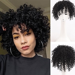 Black Short Afro Kinky Curly Hair Topper Synthetic Hair Pieces Wiglets Clip in Hairpieces Toppers Pieces Naturally Soft for Black Women With Thinning Hair Topper With Bangs Lightinthebox