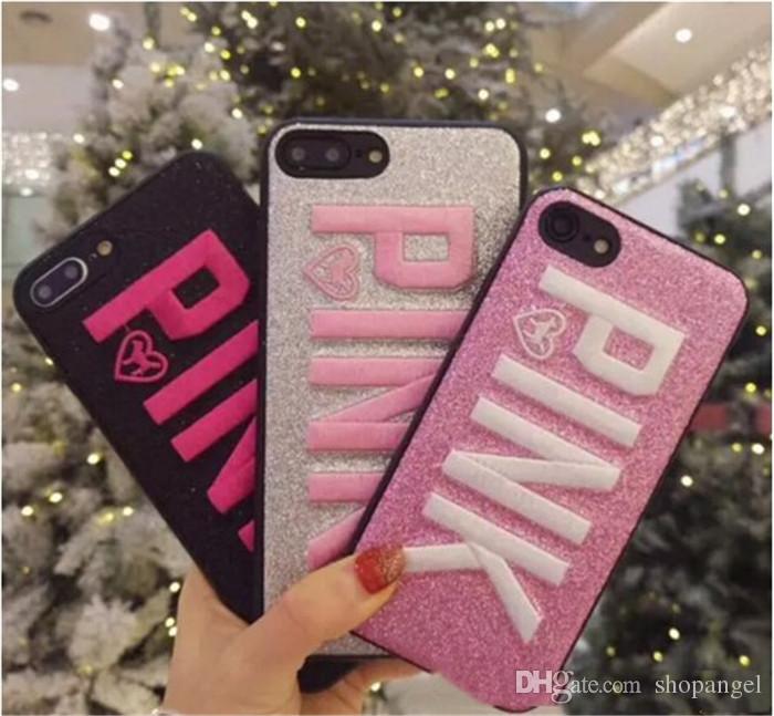2018 Fashion Design Glitter 3D Embroidery Love Pink Phone Case For iPhone X, iPhone 8, 7, 6 Plus new hot phone cover Beautiful