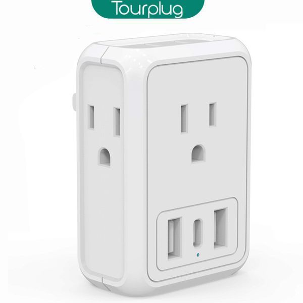 US plug 3pin to 3 socket charger with 2 USB and 1 type c charger