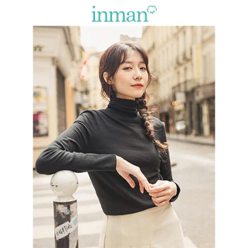 INMAN 2019 Autumn New Arrival Minimalism Solid All Matched High Collar Slim Pullover Women Snit Sweater