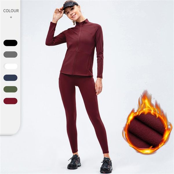 lulu Women Padded Yoga Cets Suit Warm Standing Collar Fitness Jacket Without Embarrassing Line High Waist Tight Two-Piece sports cets