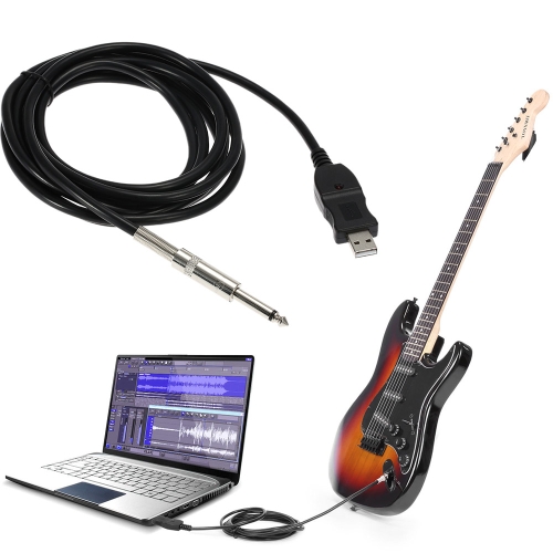 Nueva Guitarra Bass 1/4 '' 6.3mm Para Enlace de Conexión USB Instrumento Cable Adaptador para PC / MAC Grabación 3M