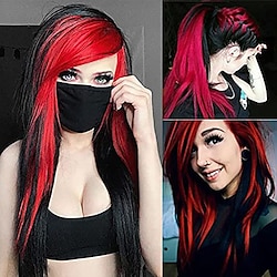 Long Red Black Wig Silk Straight Hair Synthetic Heat Resistant Side Bangs   Ladies Wig Lightinthebox