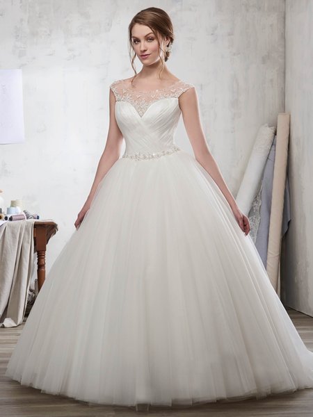 Grace White Scoop Applique Beads A-Line Chapel Wedding Dresses Bridal Pageant Dresses Wedding Attire Dresses Custom Size 2-16 KF913106