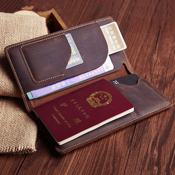 Genuine Leather Embossed Flower Passport Storage Long Wallet Card Holder Purse