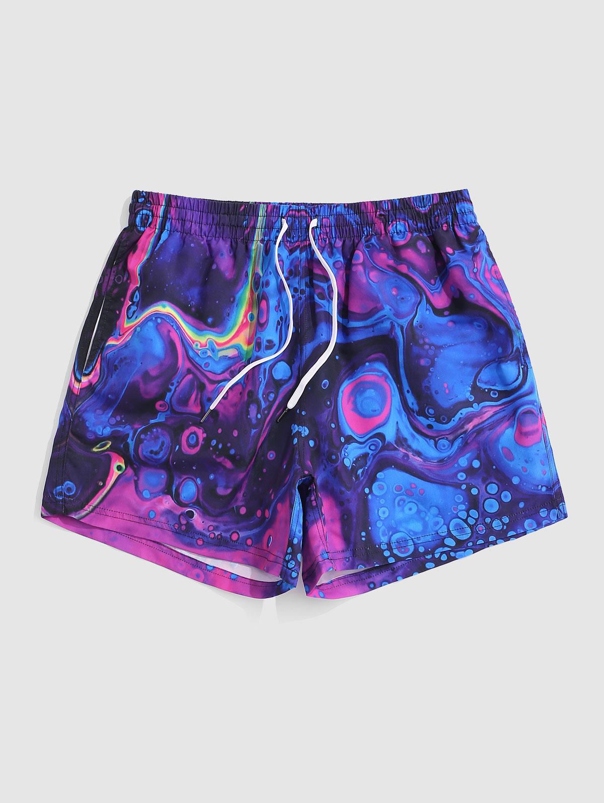 ZAFUL Men's Drawstring Iridescence Print Vacation Shorts 2xl Purple