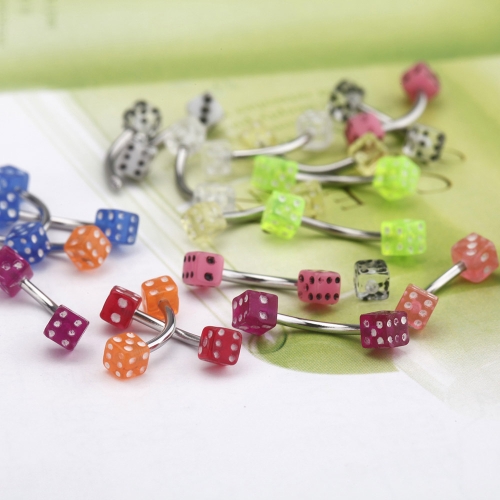 20pcs Colorful Stainless Steel Dice Barbell Curved Eyebrow Rings Bars Tragus Piercing