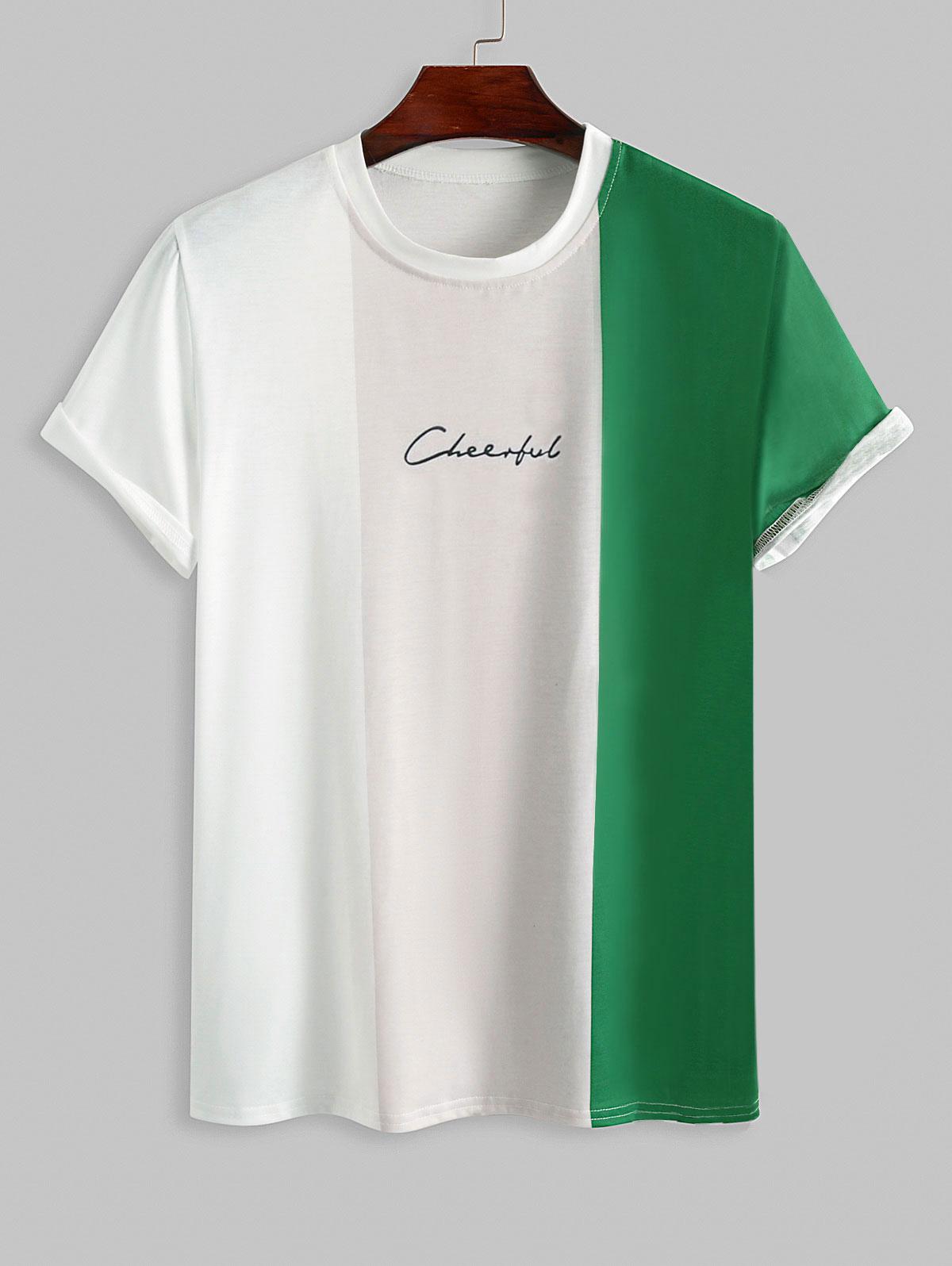 ZAFUL Men's ZAFUL Striped Cheerful Letter Printed Short Sleeves T-shirt Xxl Green