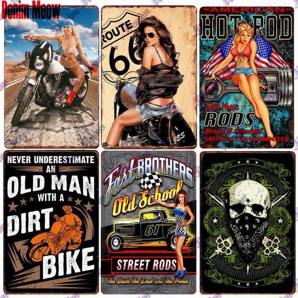 Vintage Motorcycle Metal Tin Sign Classic Pin-up Girl Motor Vehicle Wall Plates Retro Metal Signs Club Bar Garage Decor