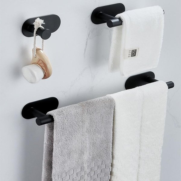 Towel Racks Rack Set Free Punching Stainless Steel Three-piece Bathroom Bar Perforated Round Hanger Wall-mounted