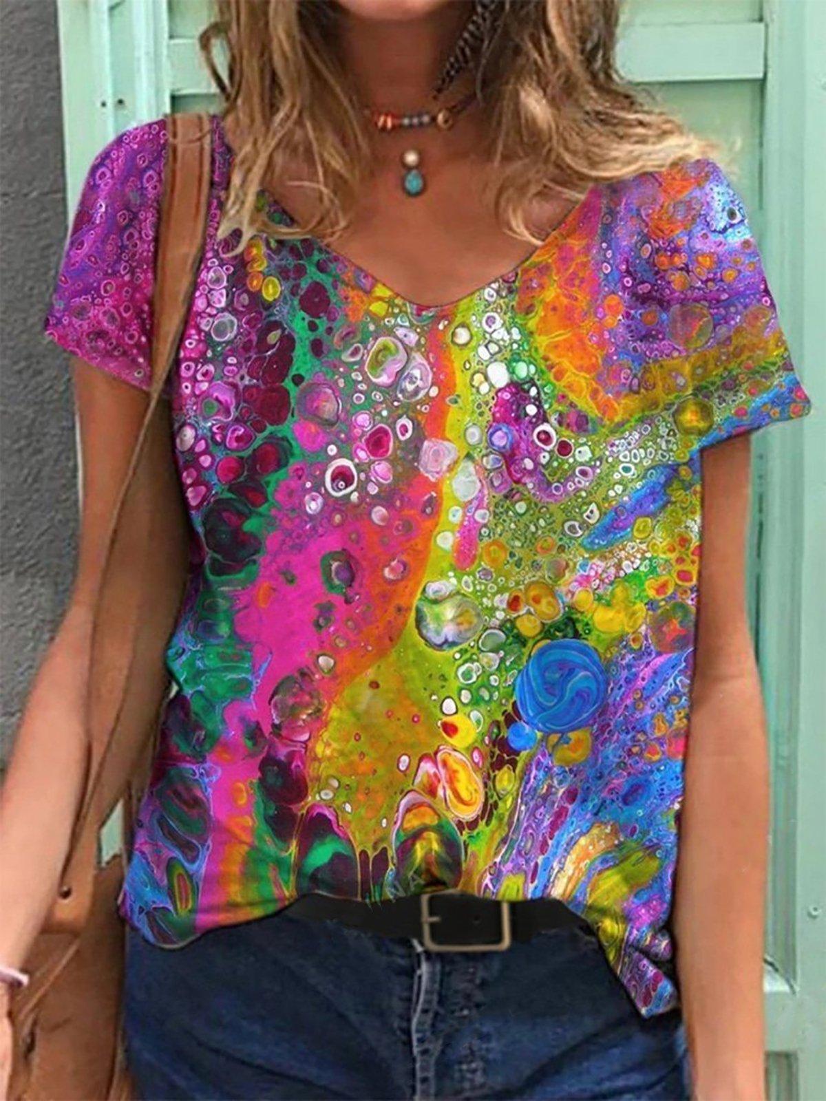 Short Sleeve Abstract Printed T-Shirts - Noracora