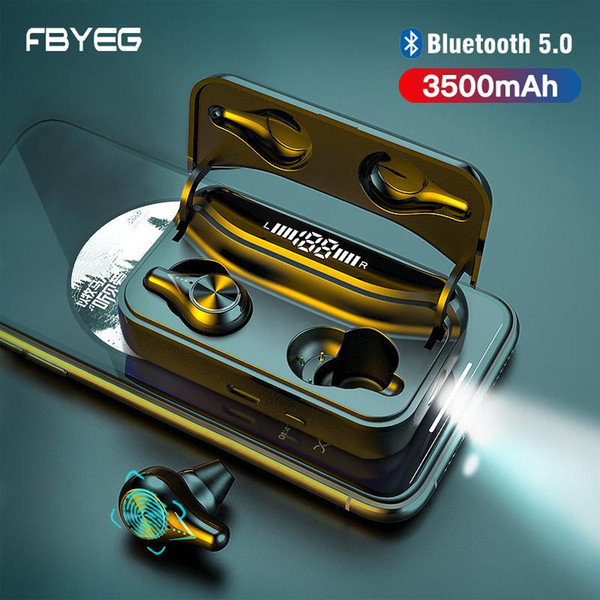 FBYEG TWS Wireless Bluetooth Earphones Stereo Bass Sports IPX6 Waterproof Headsets 3500mAh Charging Case Earbuds With Microphone