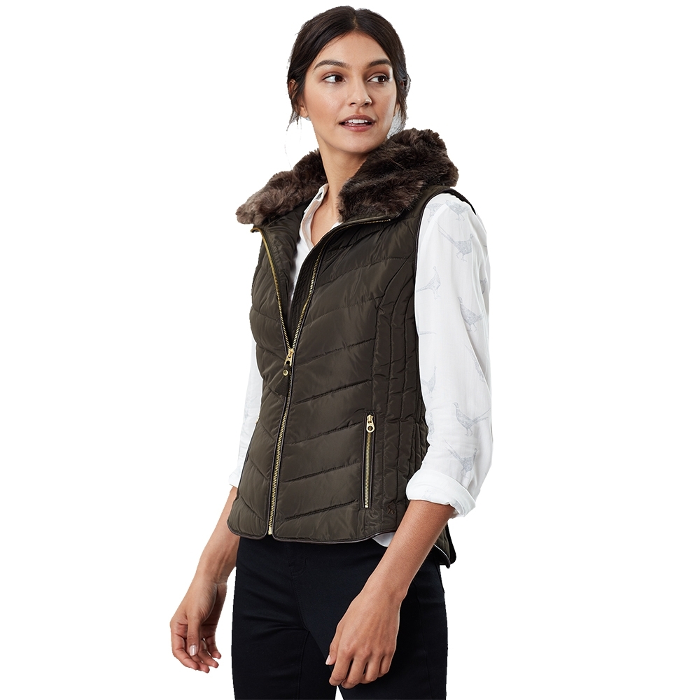 Joules Womens Maybury Fur Trim Quilted Gilet Bodywarmer UK Size 10 Chest 35' (89cm)