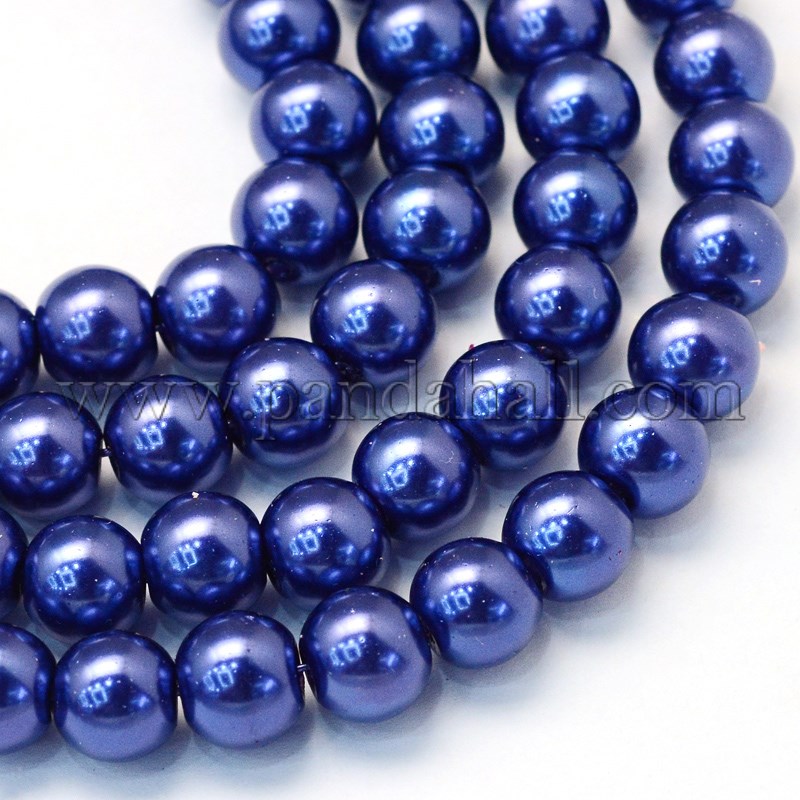 Baking Painted Pearlized Glass Pearl Round Bead Strands, DarkBlue, 8~9mm, Hole: 1mm; about 105pcs/strand, 31.4