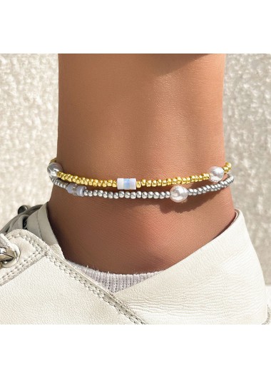 Beads Design Contrast Layered Detail Gold Anklet