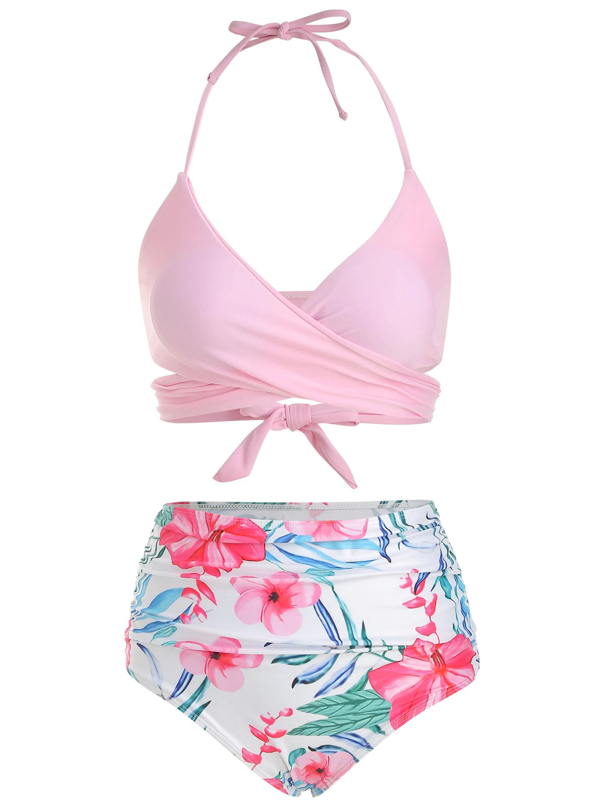 Floral Print Halter Wrap Bikini Swimsuit