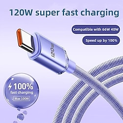 3.3/6.6ft 120W USB 3.0 To USB C Braided Type-C Fast Charging Cable, 5Gbps Data Transmission For Android Smartphones Lightinthebox