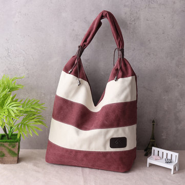 Women Leisure Canvas Stripe Handbag Shopping Tote Bag