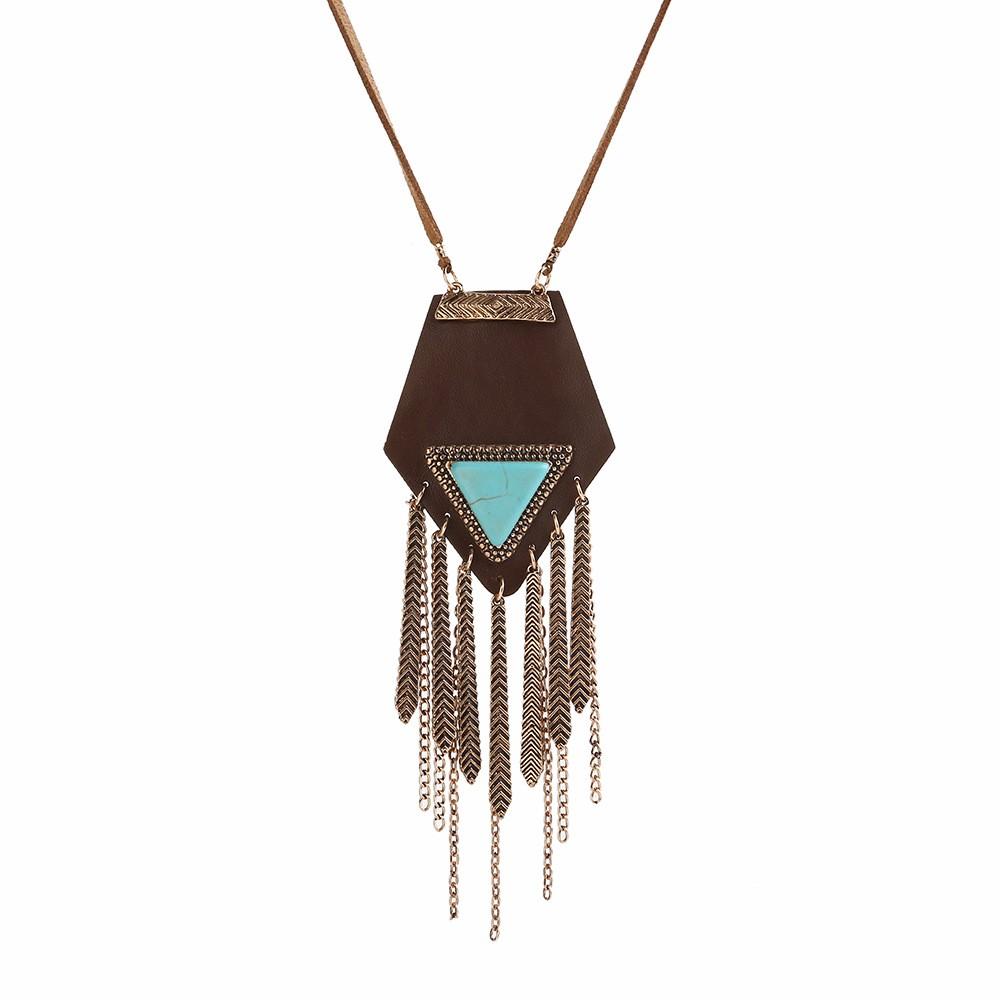 Tassel Leather Necklace Long Rope Turquoise Sweater Necklace