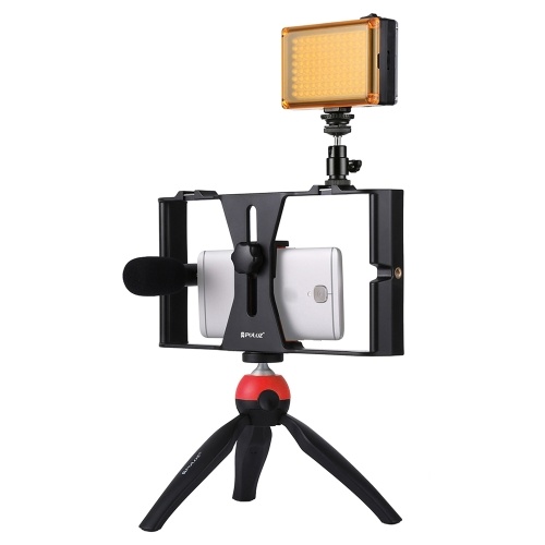 PULUZ Kit de disparo con cámara Smartphone Handheld Realización de películas Video + Luz LED de estudio + Micrófono de video + Mini kits de montaje en trípode con cabezal de trípode para tiro al aire libre Transmisión en vivo