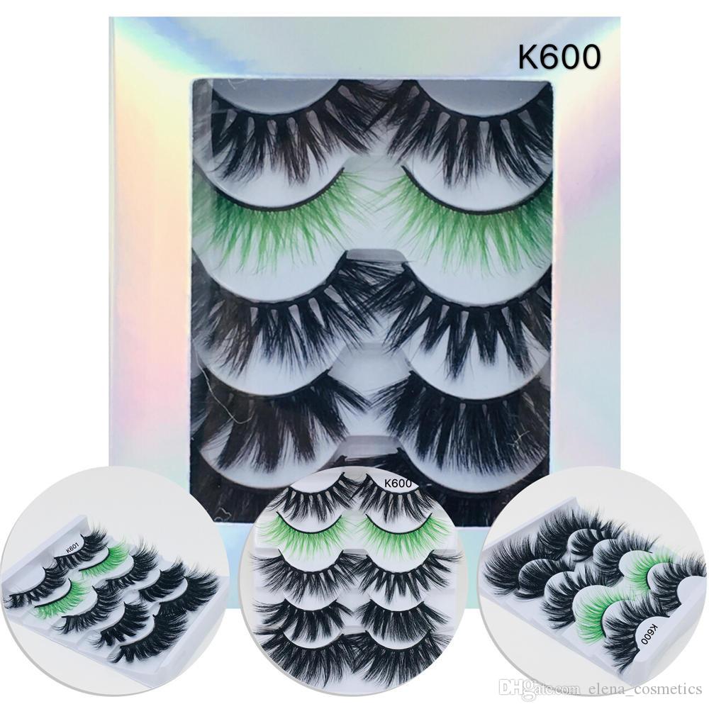 5 Mixed Pairs False Eyelashes with Holographic box,5 pairs Colorful Eyelashes with paper box,5 mixed pairs false lashes K600-K605