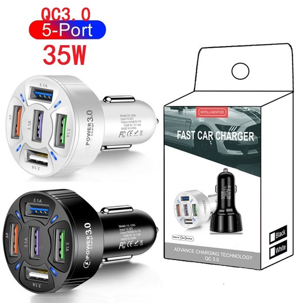 35W 5USB Ports Fast Quick Charging QC3.0 Car Charger 7A Auto Power Adapters For Iphone 12 13 Pro Samsung S20 S22 Htc Gps PC Android phone With Retail Box