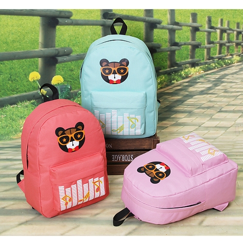 New Fashion Women Backpack Printed Pattern Front Zipper Pocket Candy Color School Traveling Bag