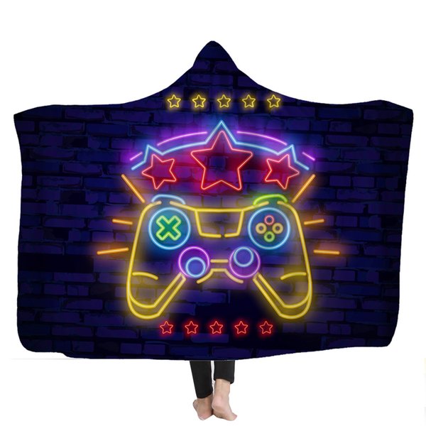 Child Adults Game Console Remote Control Handle Blanket Fleece Home Warm Gamepad Hooded Blankets Wearable Children Kids Gift