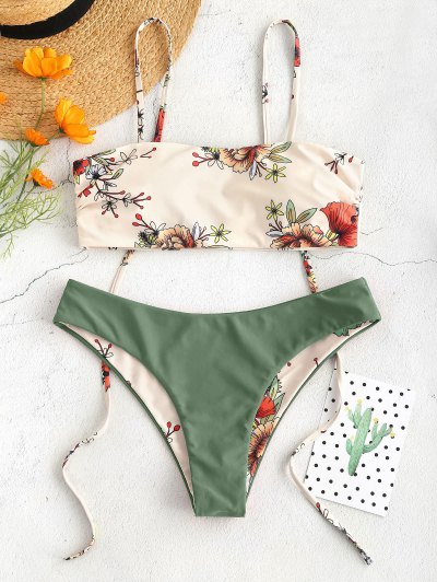 ZAFUL Floral Tie Reversible Bikini Set