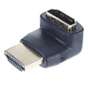 Salut-qualité HDMI mâle vers femelle de 90 degrés plaqué or adaptateur connecteur coude (Noir)