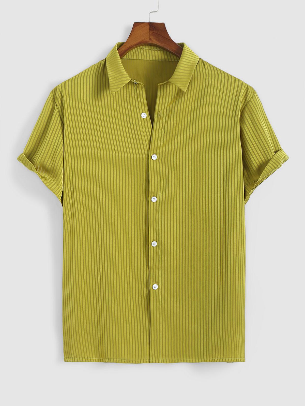 ZAFUL Men's ZAFUL Silky Striped Button Short Sleeve Shirt L Deep yellow