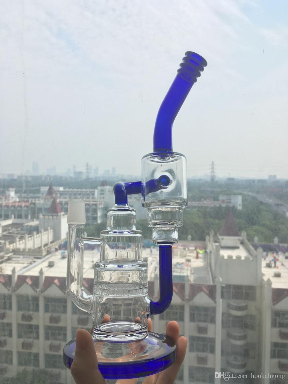 2016 New Arrival Glass Water Pipe With Honeycomb Percolator And Double Recycler Oil Rig Glass Bong Hookah Free Shipping