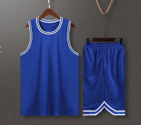Men Set Uniform Kits 2021 Big Size College Basketball Jerseys Sports Sisters DIY Customized Training Convoy Suites Wear Summer blue