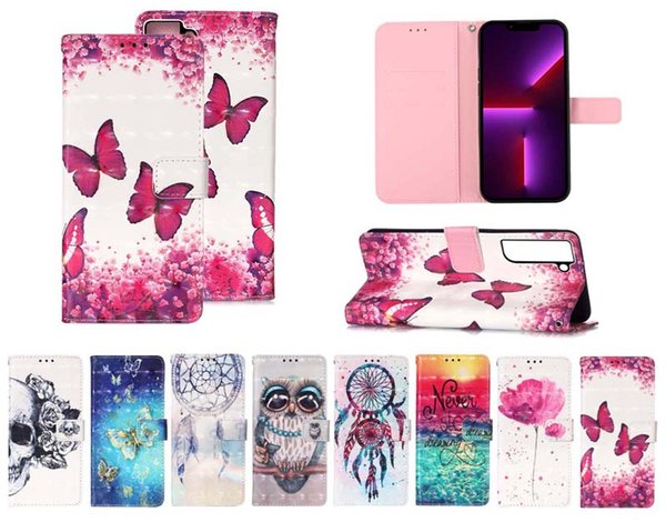 Owl Skull Dream Strap Flower Unicorn Flip Wallet Leather Cases for iphone 14 pro max