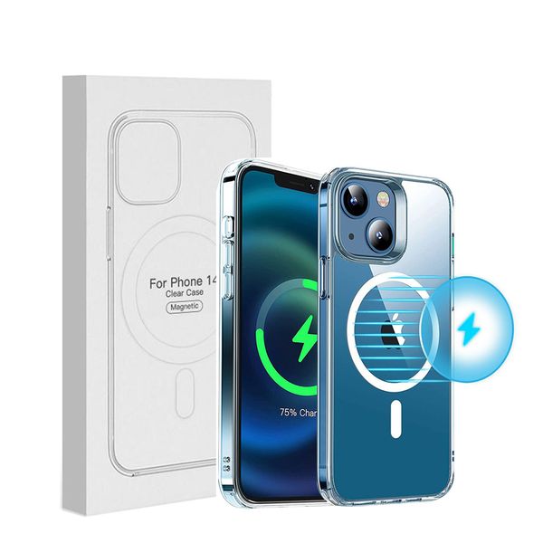 Transparent iPhone Case Magnetic Acrylic Clear Cases for iPhone 14 13 12 11 Pro Max Mini 7 8 iPhone14 Plus XS XR Magsafe Support Wireless Charging Cover