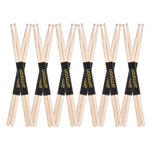 ammoon 12 Pairs of 7A Wooden Drumsticks Drum Sticks Fraxinus Mandshurica Wood Drum Set Accessories