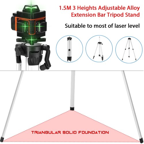 Support de trépied de barre d'extension d'alliage réglable de 1.5M 3 hauteurs pour le niveau Laser avec le sac de transport