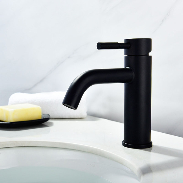 SUS304 Black Round Bathroom Faucet Hot & Cold Mixer cUndercounter Single Hole Water Tapware