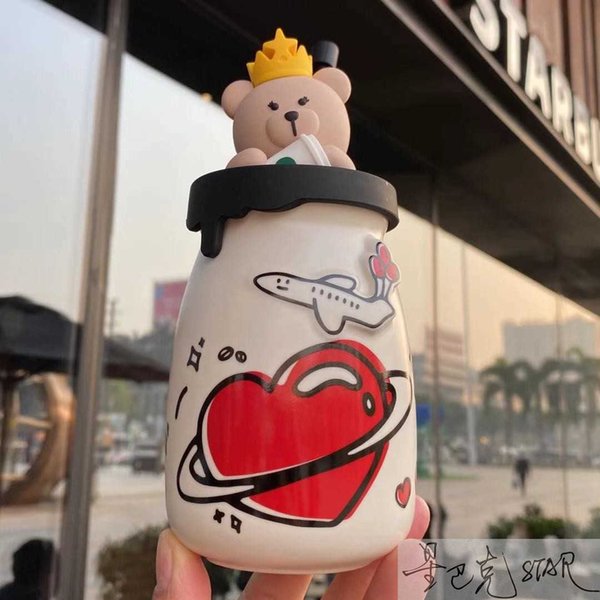 Starbucks cup Valentine's Day queen 320ml bear love straw cup ceramic creative coffee cup